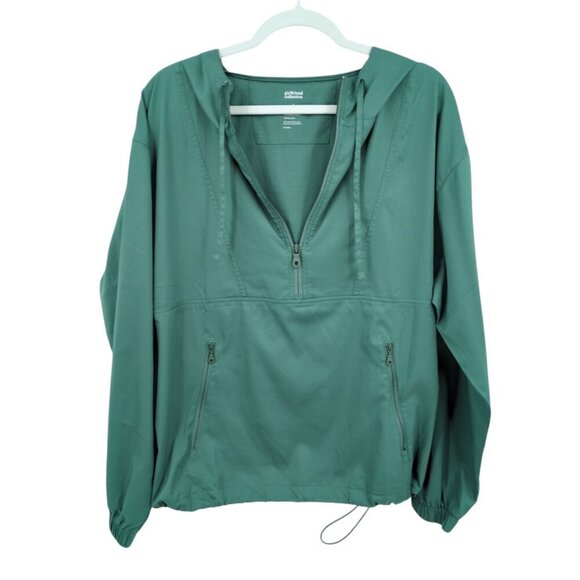 Girlfriend Collective Women 4 Polyester Lightweight Jacket Hooded Green Half Zip - Picture 1 of 7